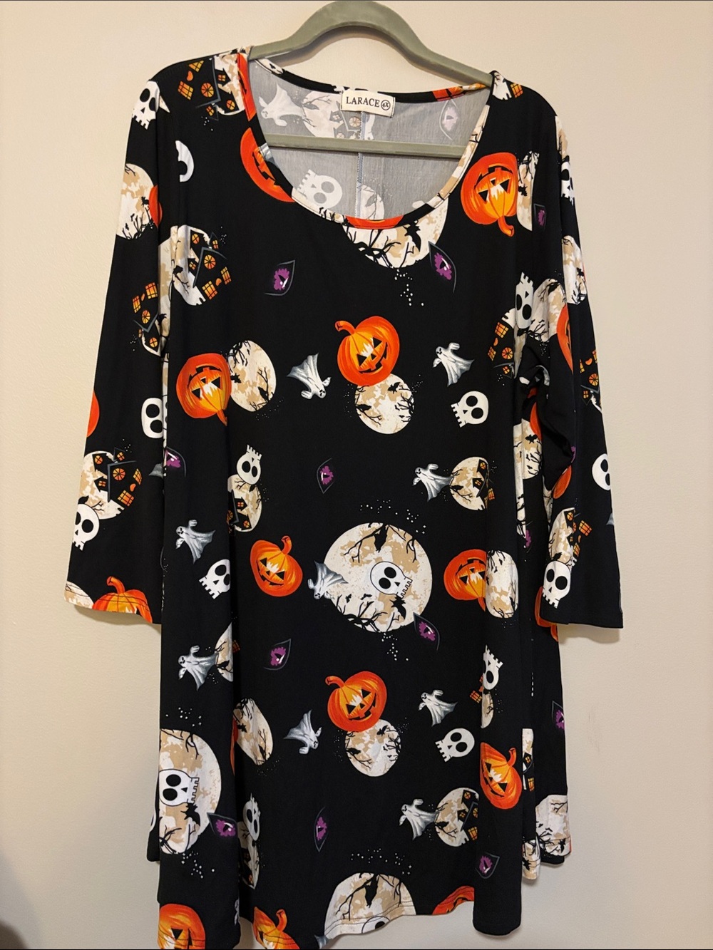 Black Halloween Pumpkin & Skull Print Tunic